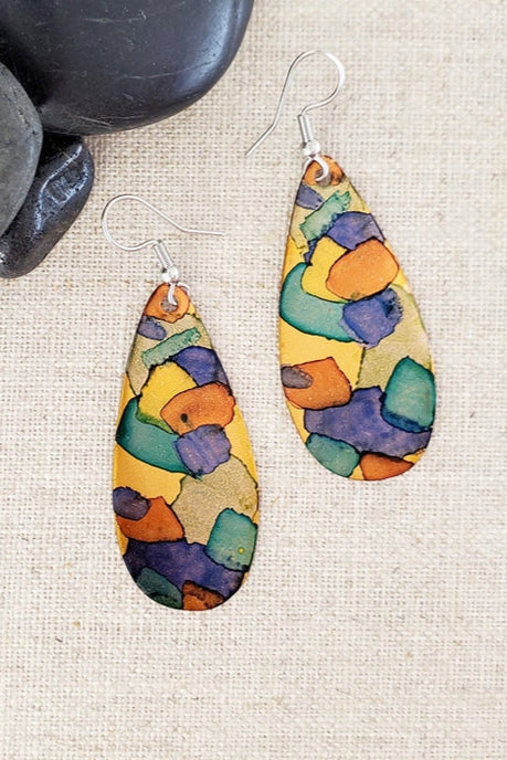 Alcohol Ink Medium Teardrop Earrings