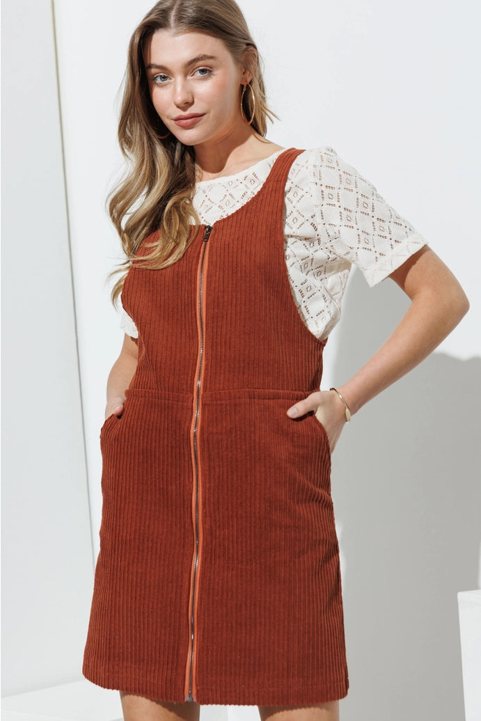 Corduroy Zip Up Mini Dress