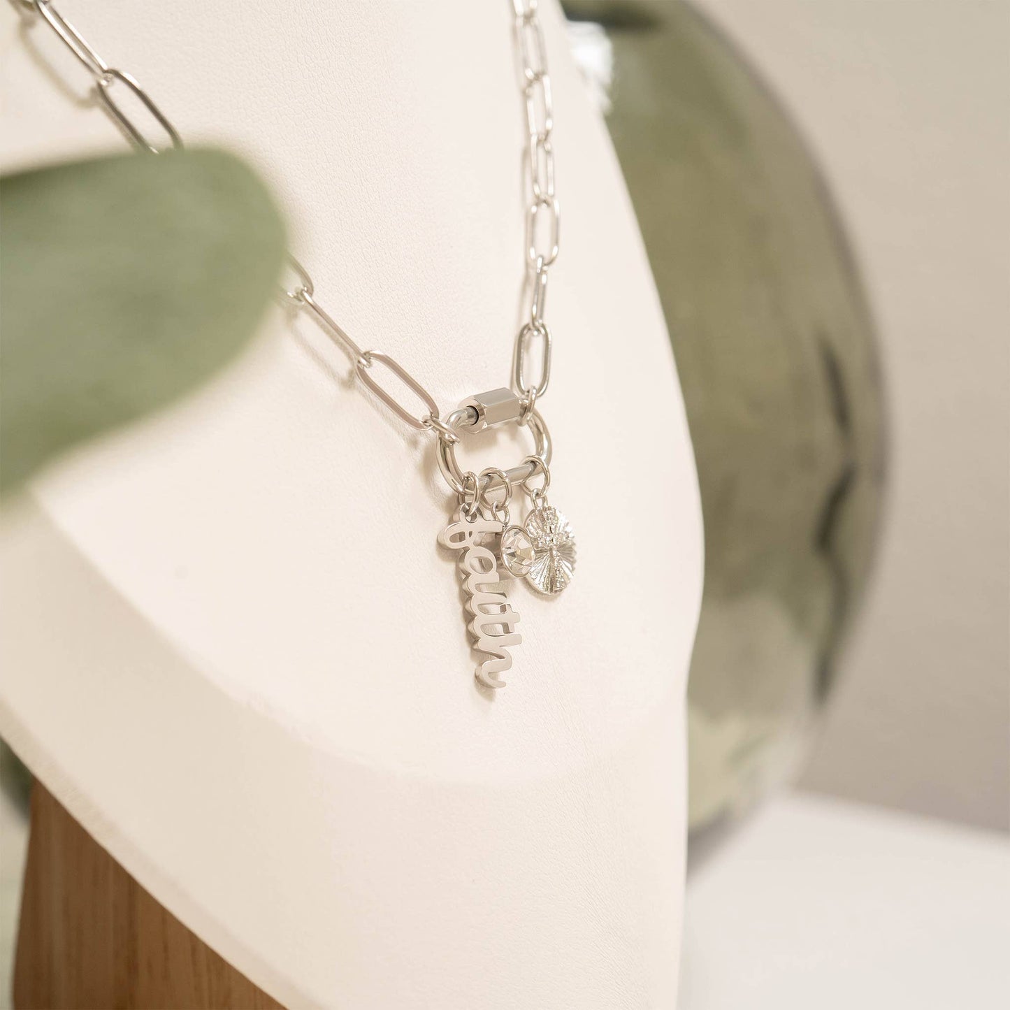 18K PVD Gold Carabiner "Faith" Paperclip Charm Necklace