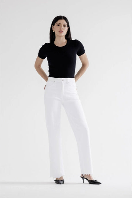 High Rise Wide Leg with Raw Hem