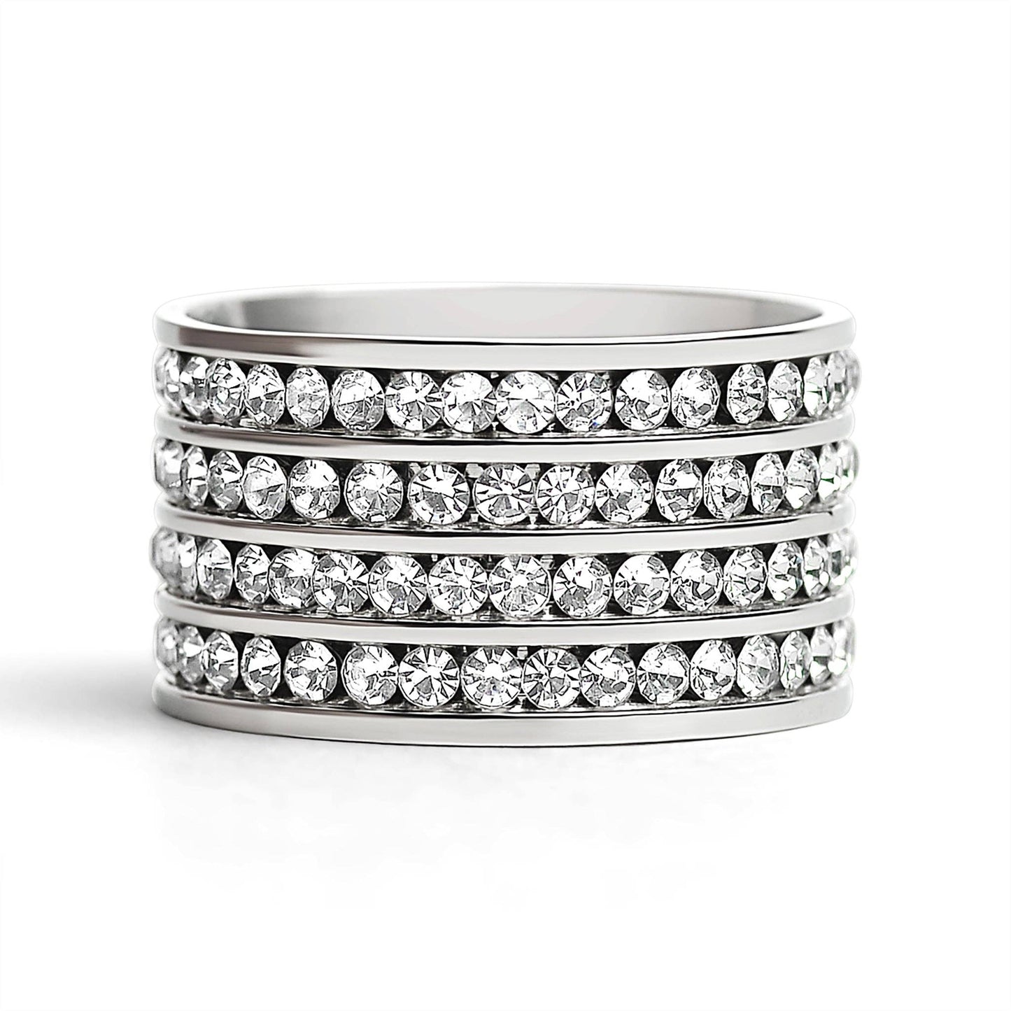 CZ Eternity Quadruple Stainless Steel Ring