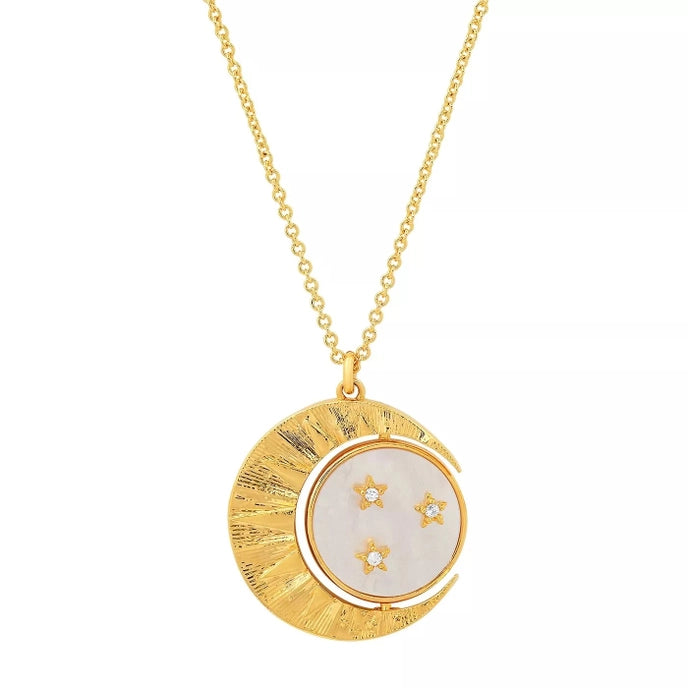 Moon - Lunar Phase- Medallion Necklace 14k Steel