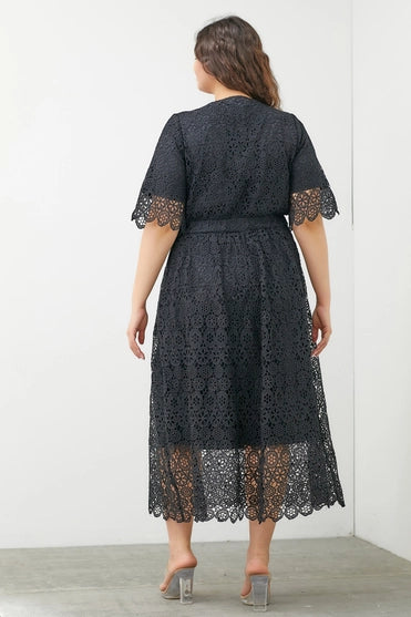 Midi Dress with Scallop Edges