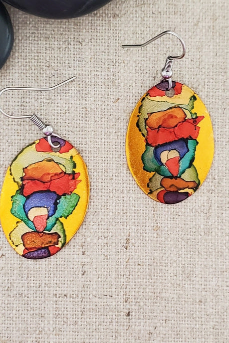 Alcohol Ink Small Oval Earrings