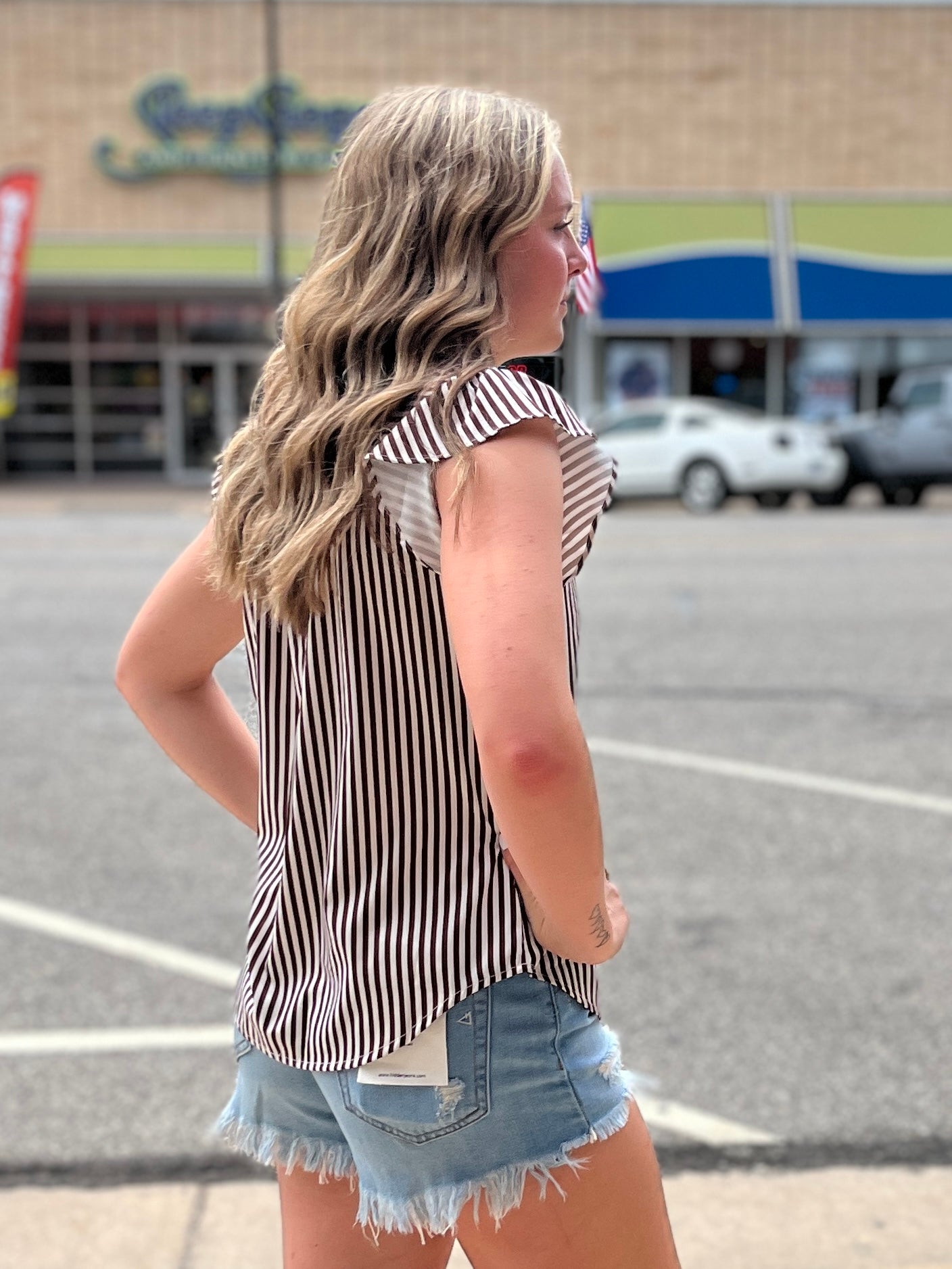 Striped Short Sleeve Blouse