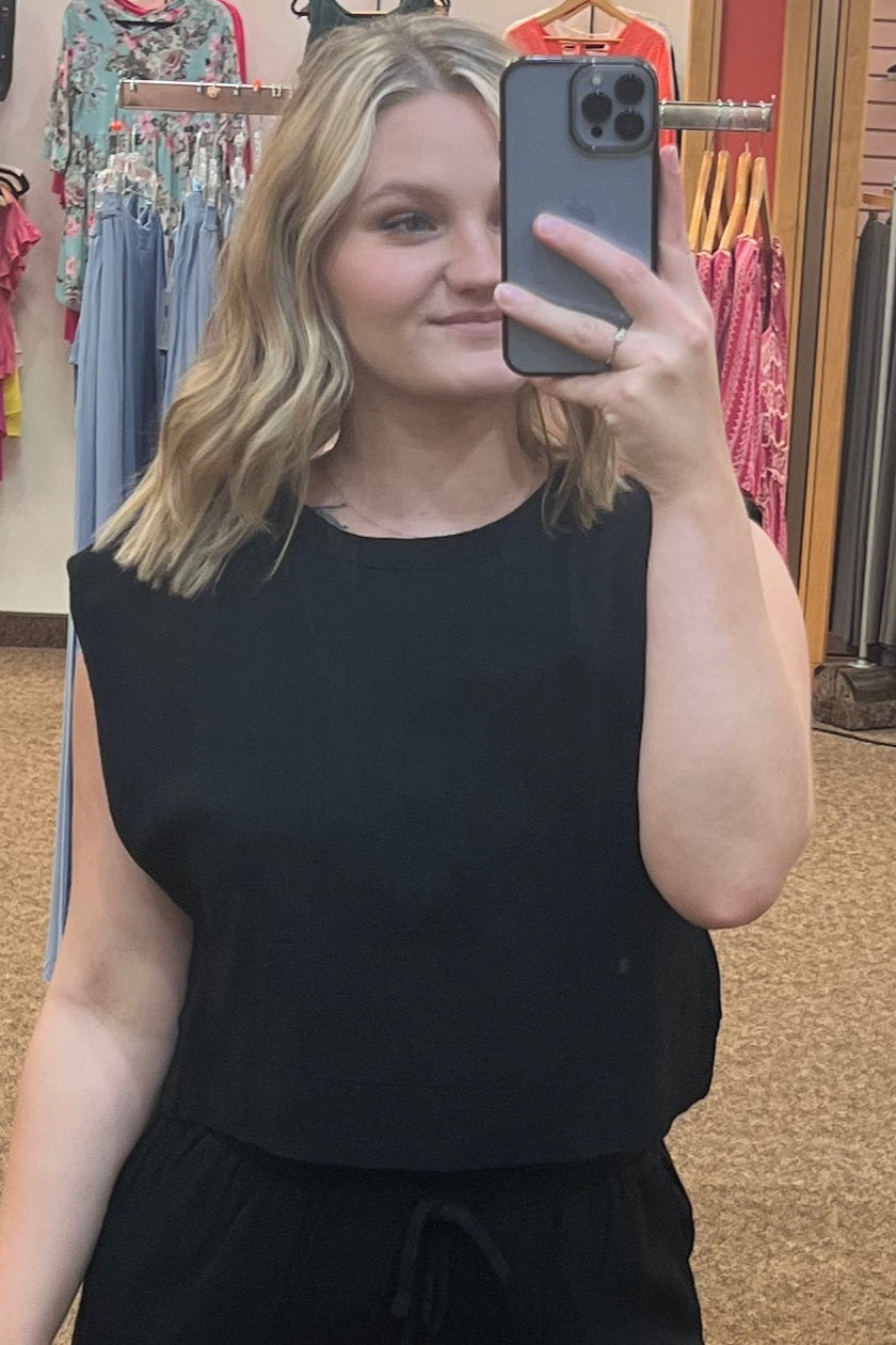 Black Linen Top w/Button
