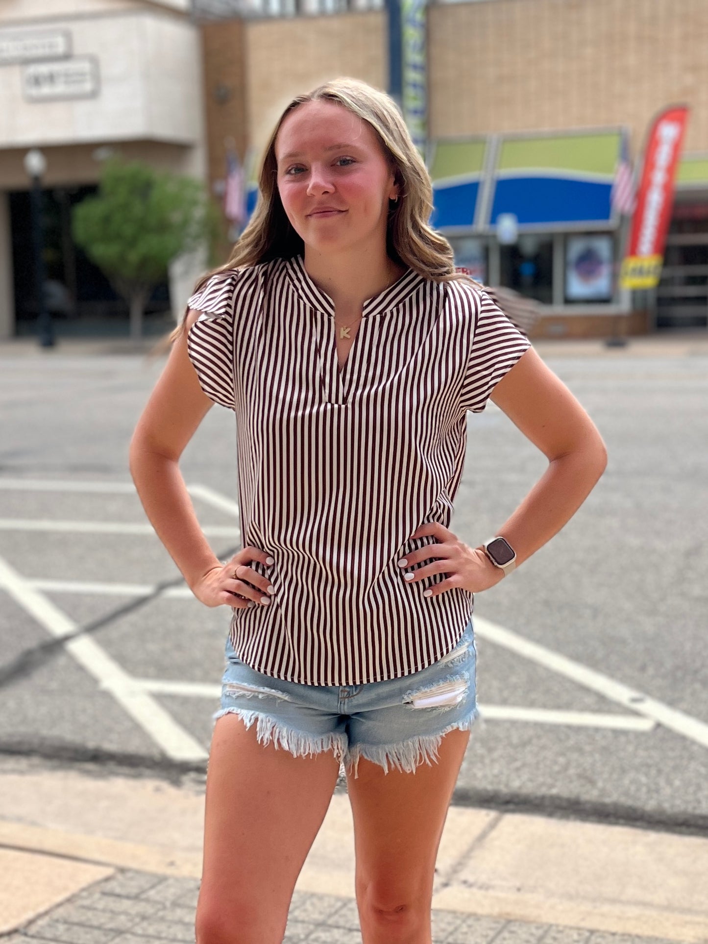 Striped Short Sleeve Blouse