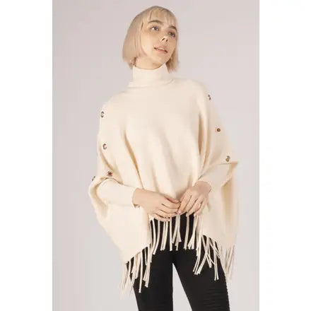 Fringe Turtle Neck Poncho