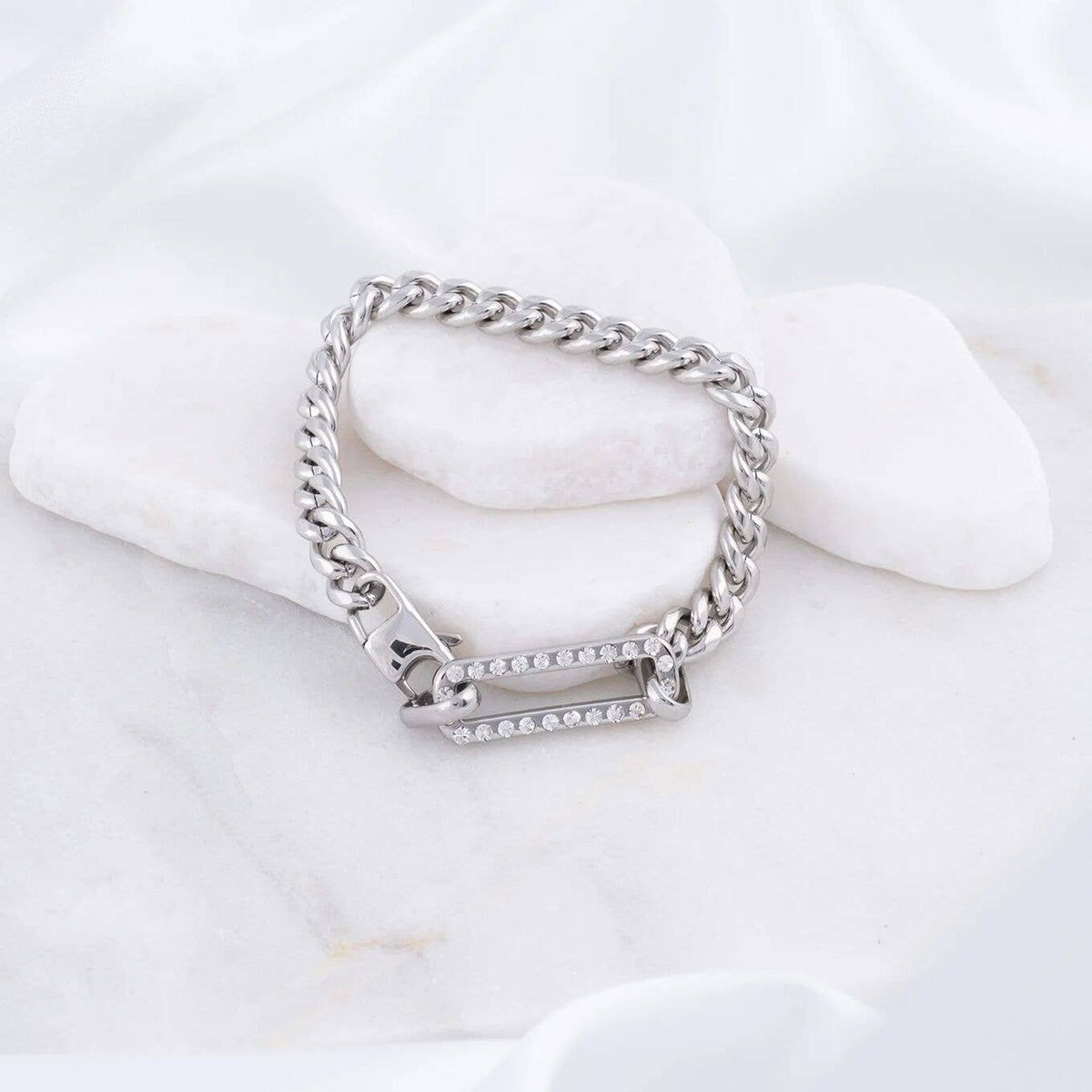 18K Gold PVD Stainless Steel Large Stone Carabiner Bracelet