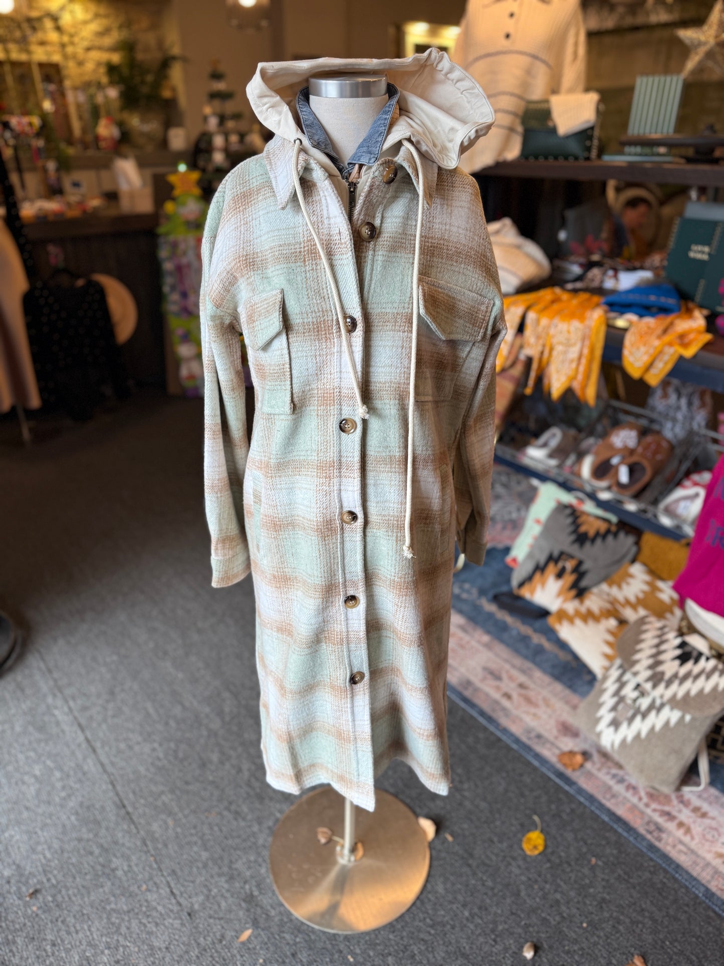 Twofer Hoodie Plaid Coat