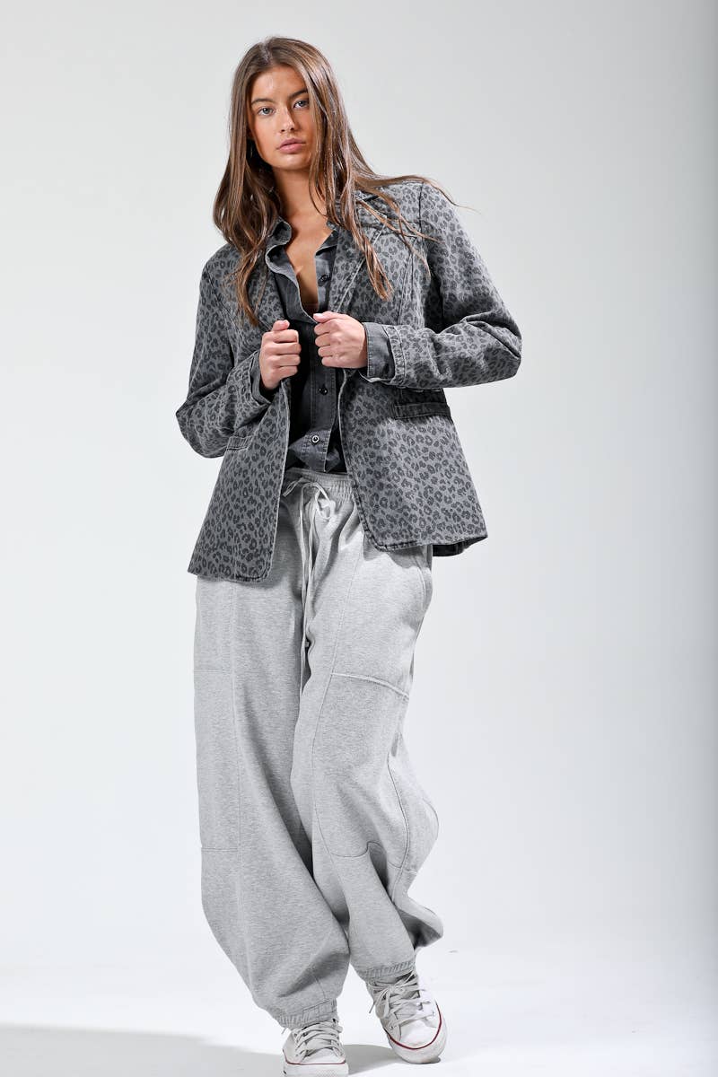 NB80027 - Leopard printed single button blazer