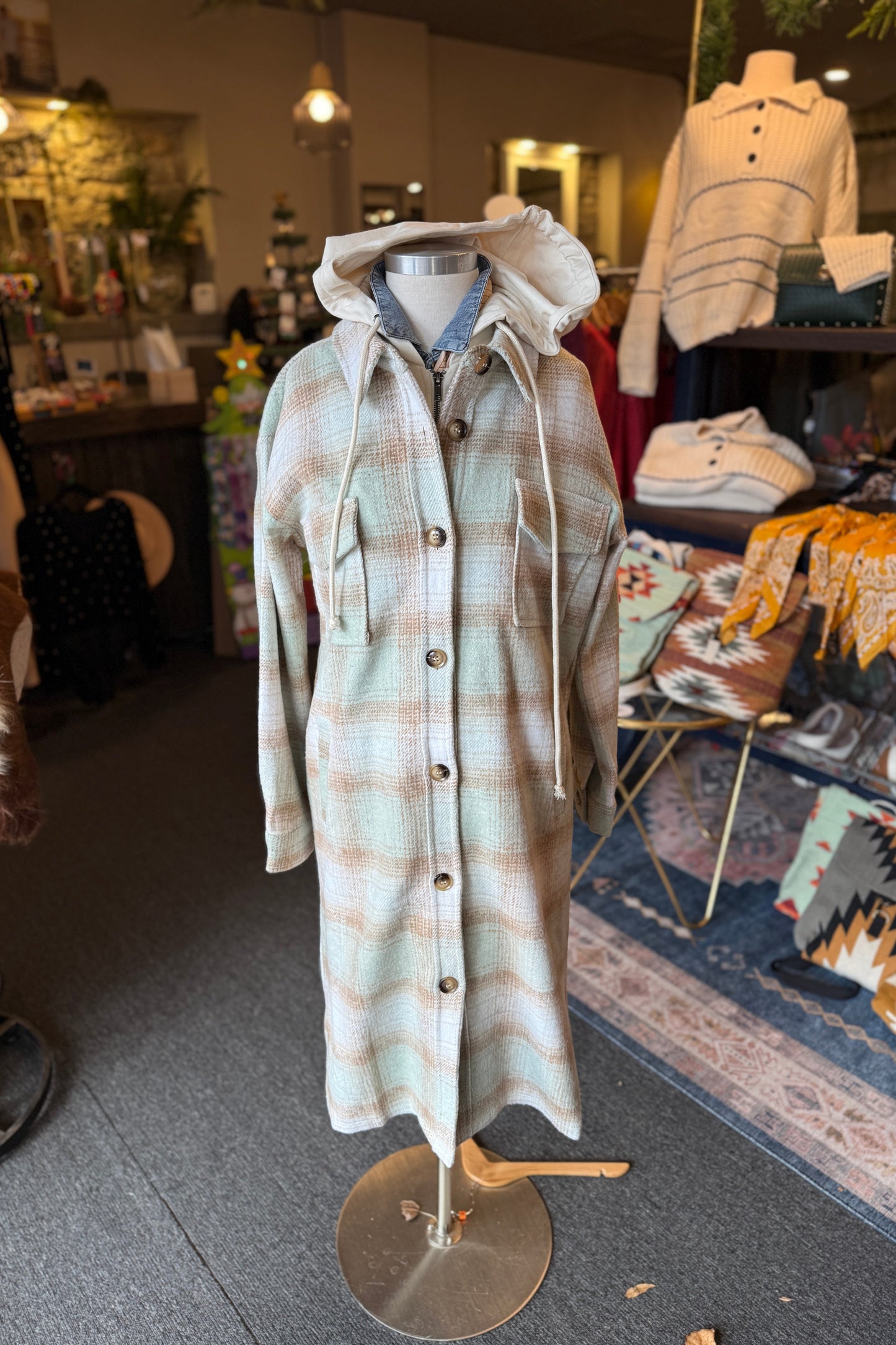 Twofer Hoodie Plaid Coat