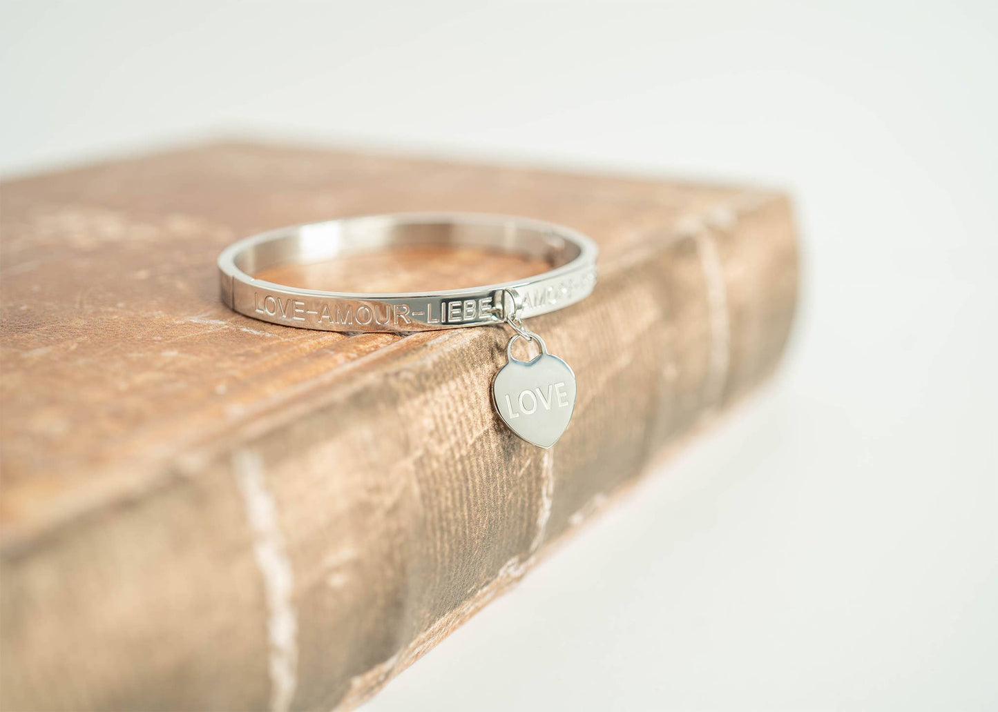 Love Languages Heart Charm Bangle 18K Gold PVD Stainless Steel