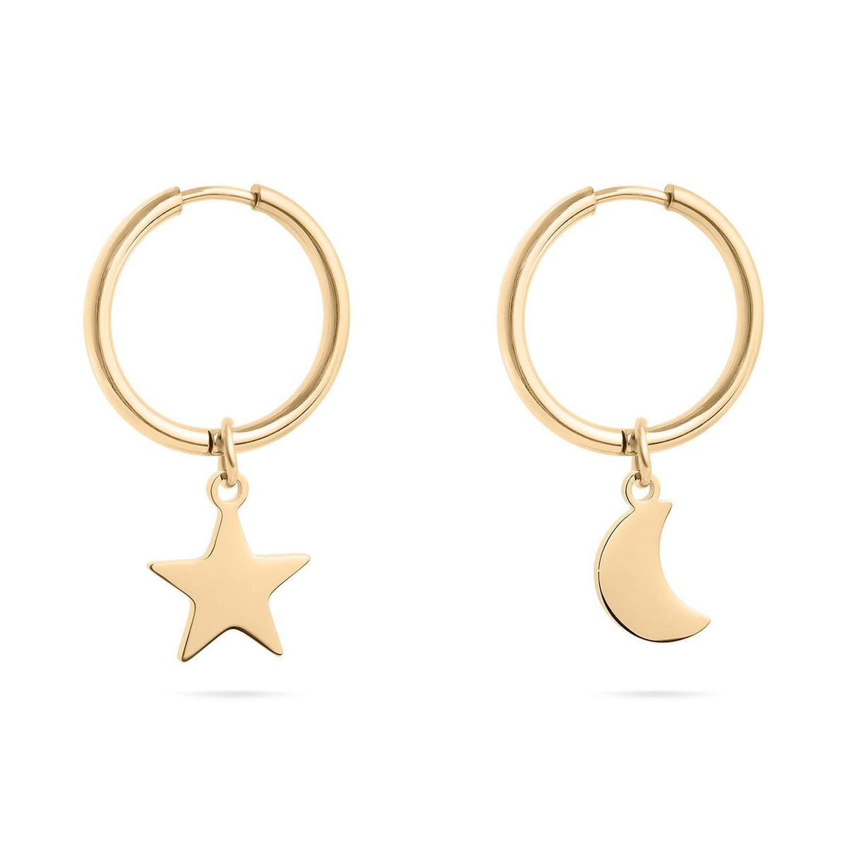 18K Gold PVD Stainless Steel Star & Moon Pendant Earrings