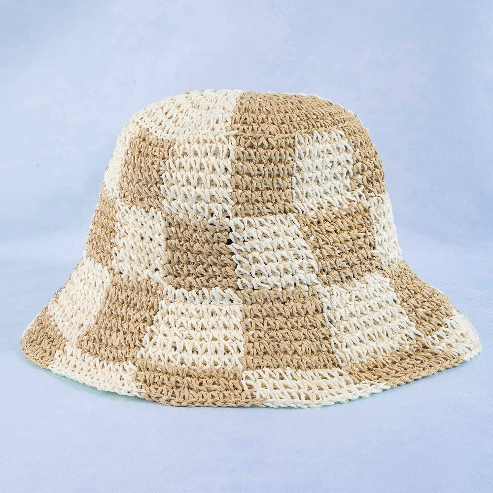 Straw Braided Checkered Bucket Hat