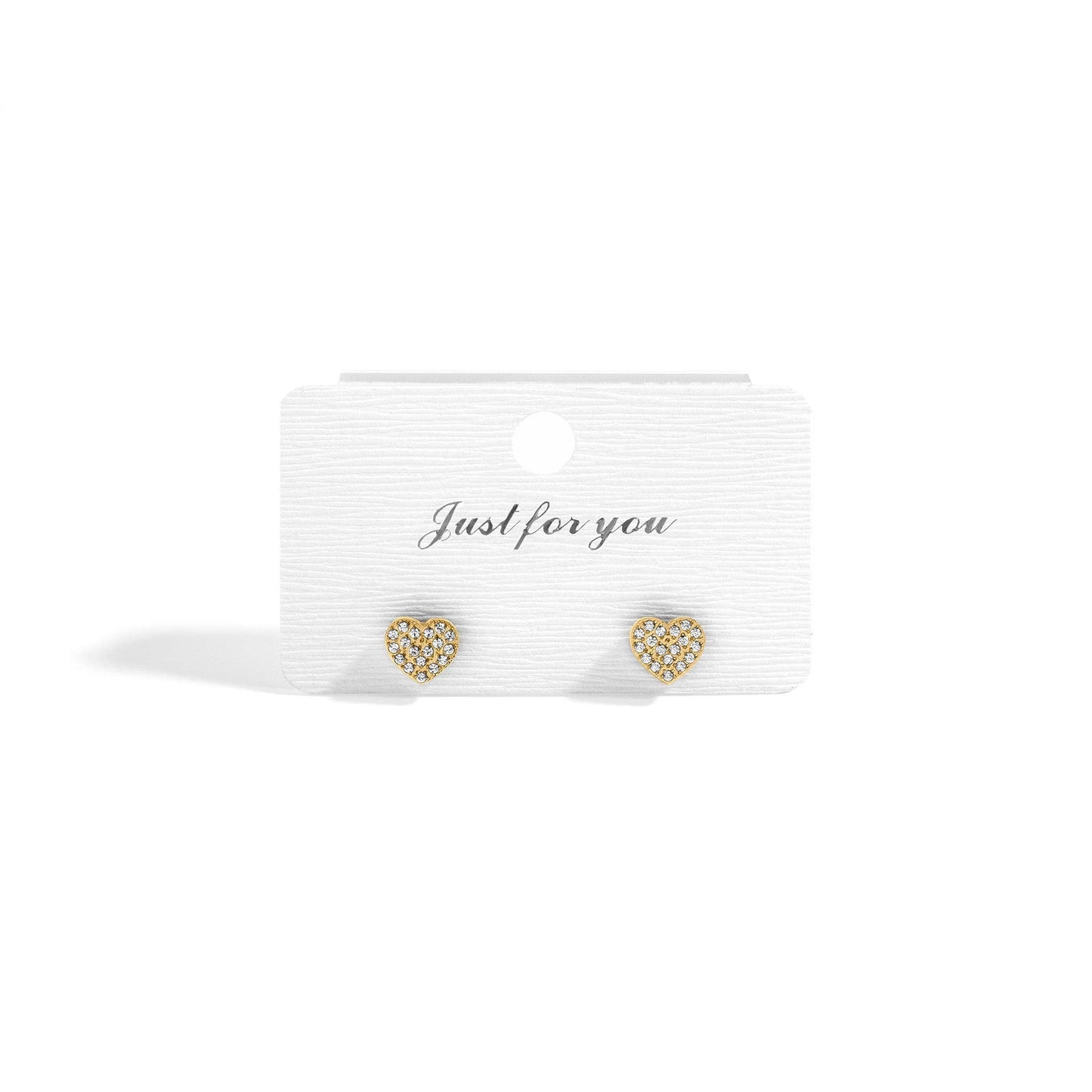 Pave Stone Heart Stud Earrings 18K Gold PVD Stainless Steel