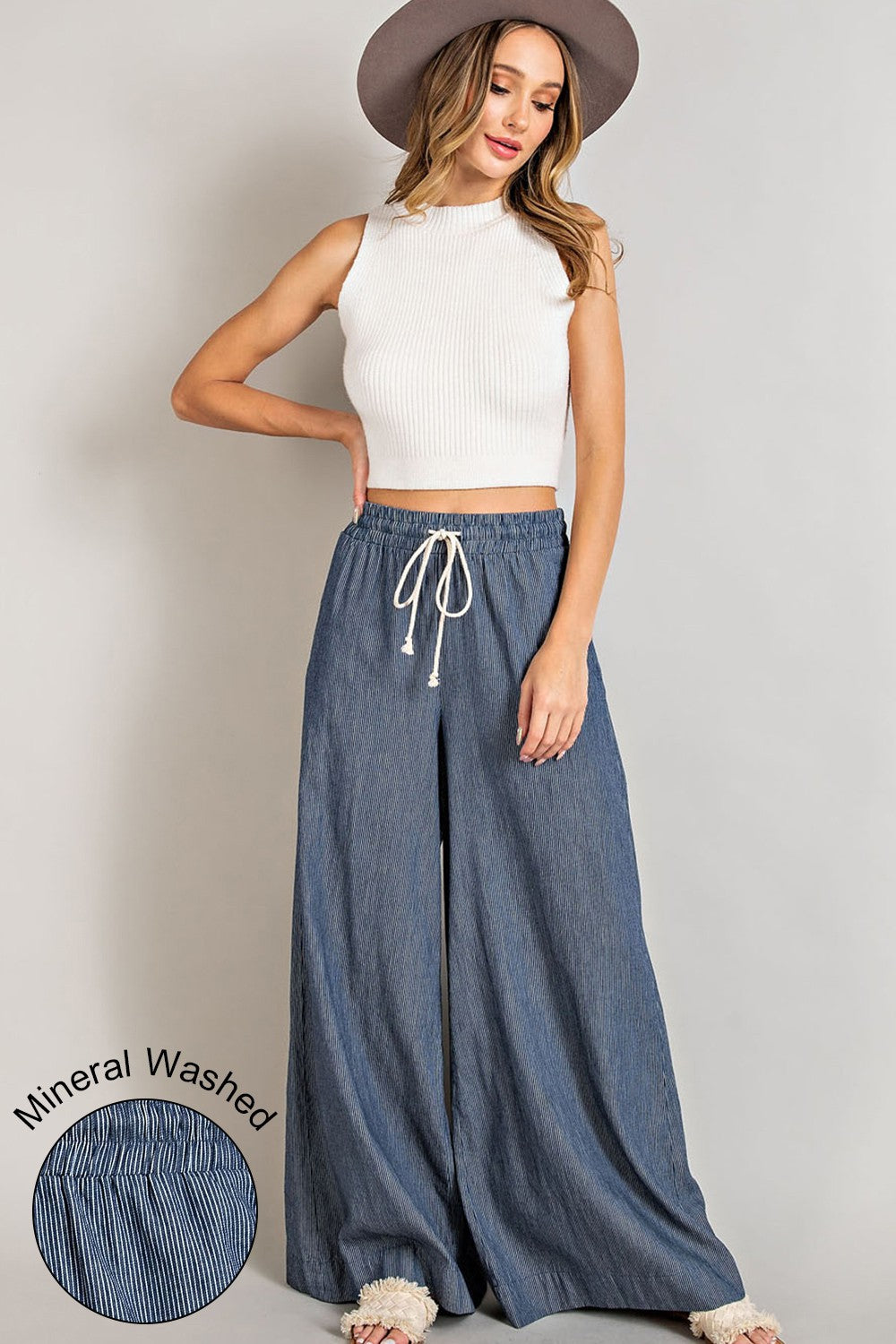 Washed Pinstriped Wide PANTS