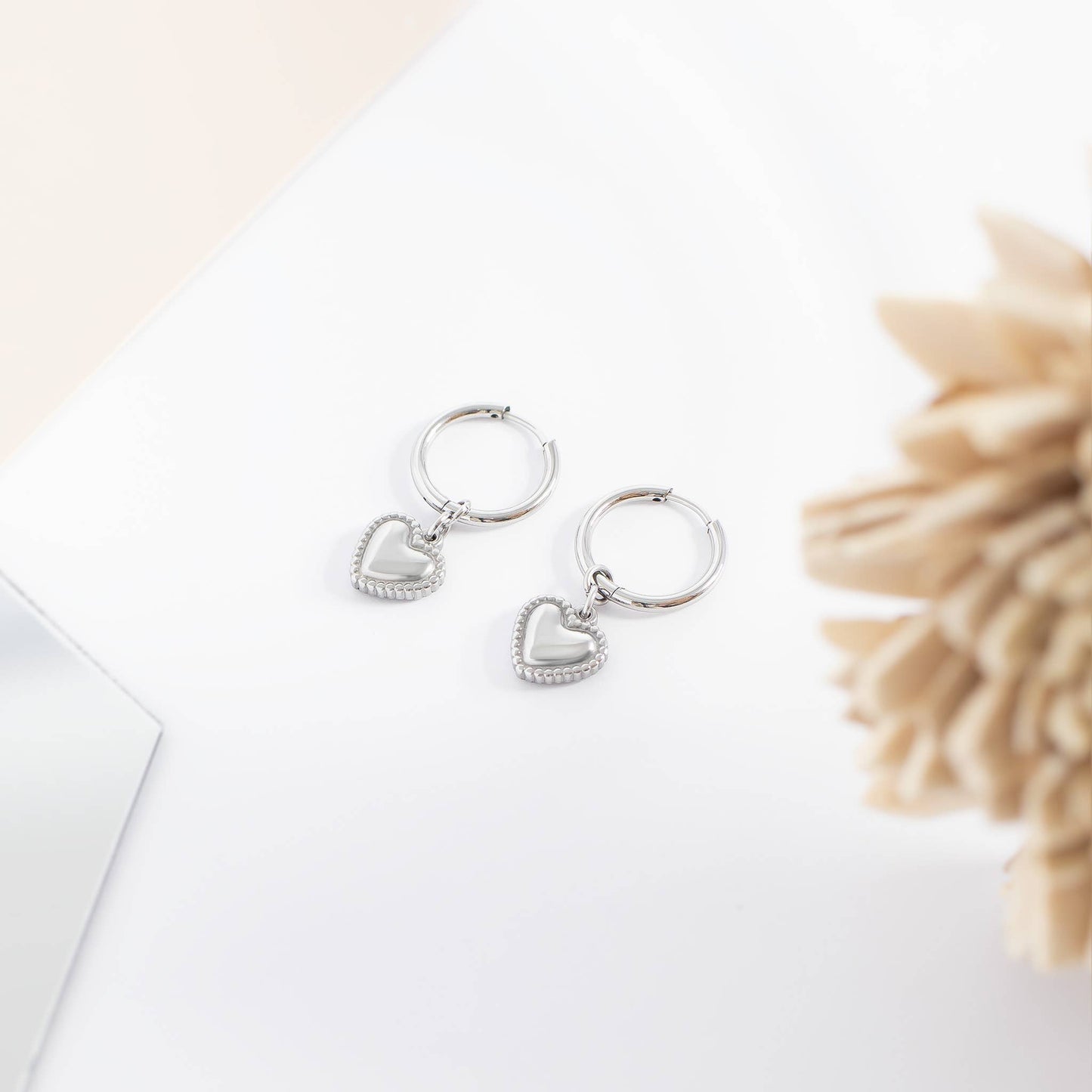 Heart Pendant Hoop Earrings 18K Gold PVD Stainless Steel