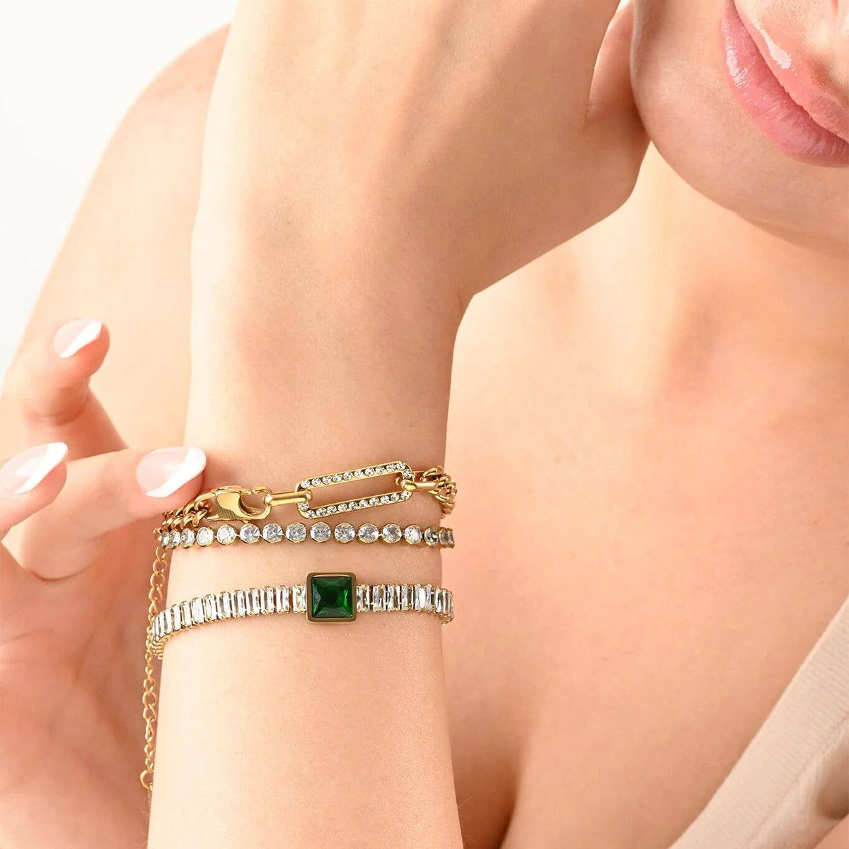 18K Gold PVD Stainless Steel Large Stone Carabiner Bracelet