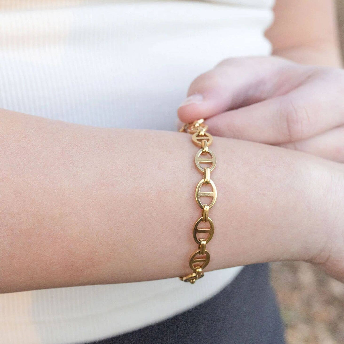 18K Gold PVD Stainless Steel Thick Oval Chain Bracelet