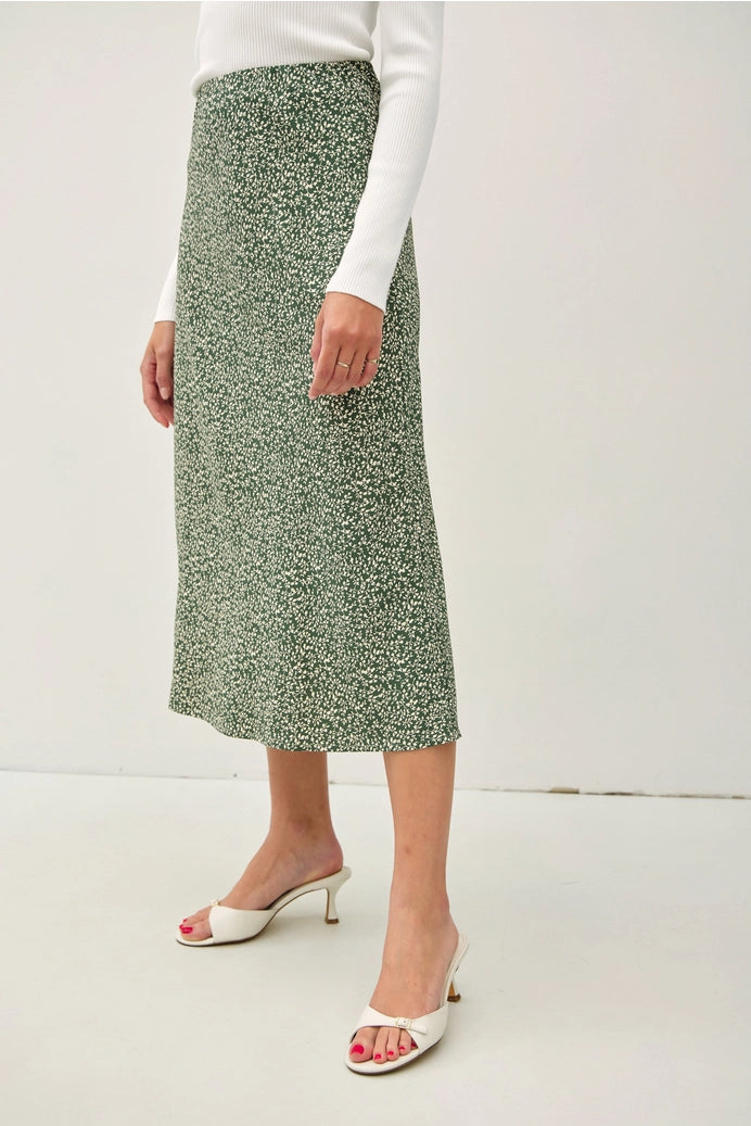Ditsy Midi Skirt w/ Elastic Waistband