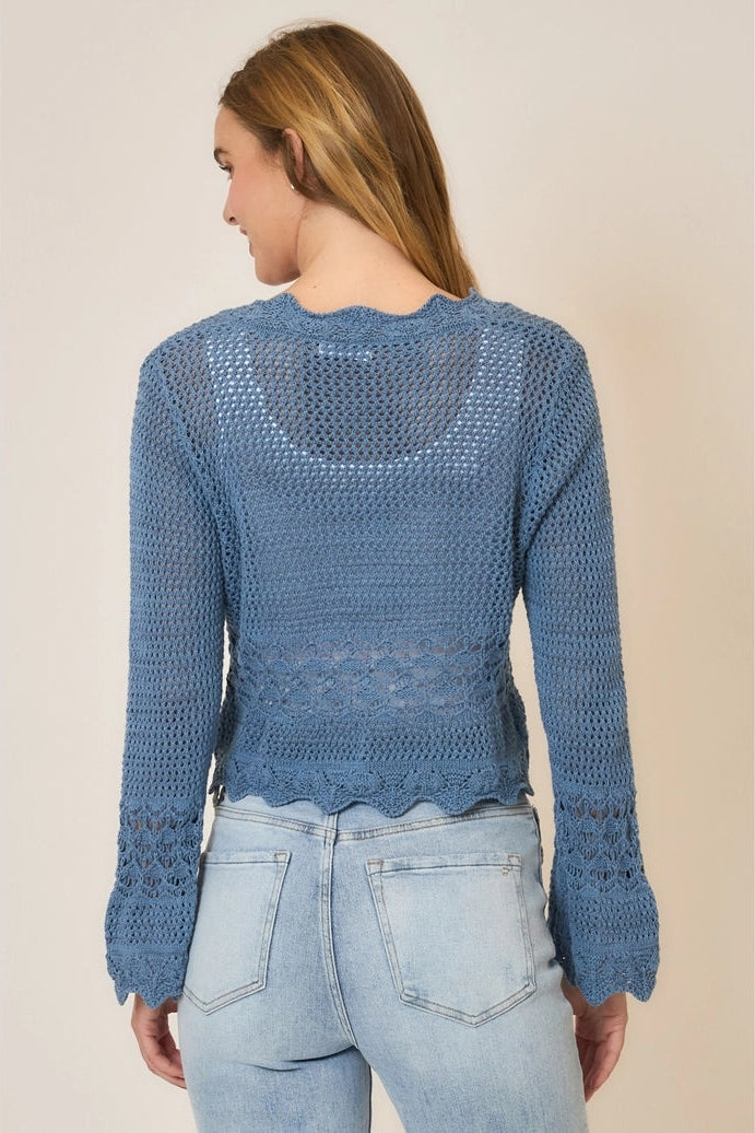 Crochet Knit Front Tie Cardigan