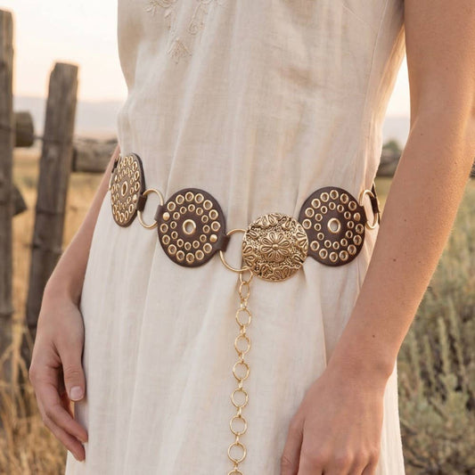 Vegan Leather Studded Disc Floral Concho
