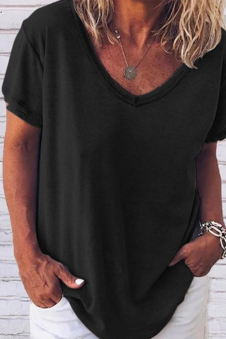 V Neck Solid Color Casual Tee