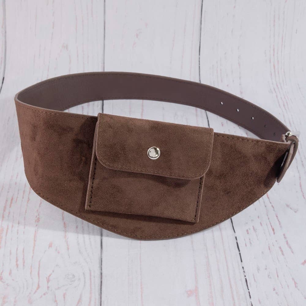 Wide Vegan Leather Front Snap Pocket Belt