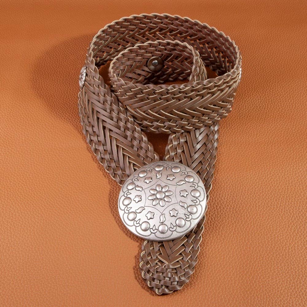 Braided Vegan Leather Floral Concho Belt