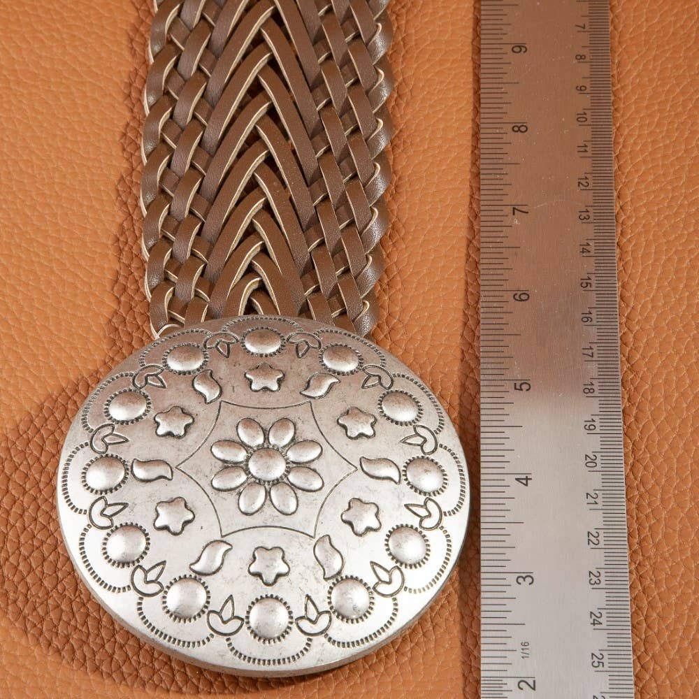 Braided Vegan Leather Floral Concho Belt