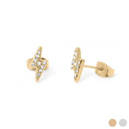 18K Gold Stainless Steel Stone Lightning Bolt Stud Earring
