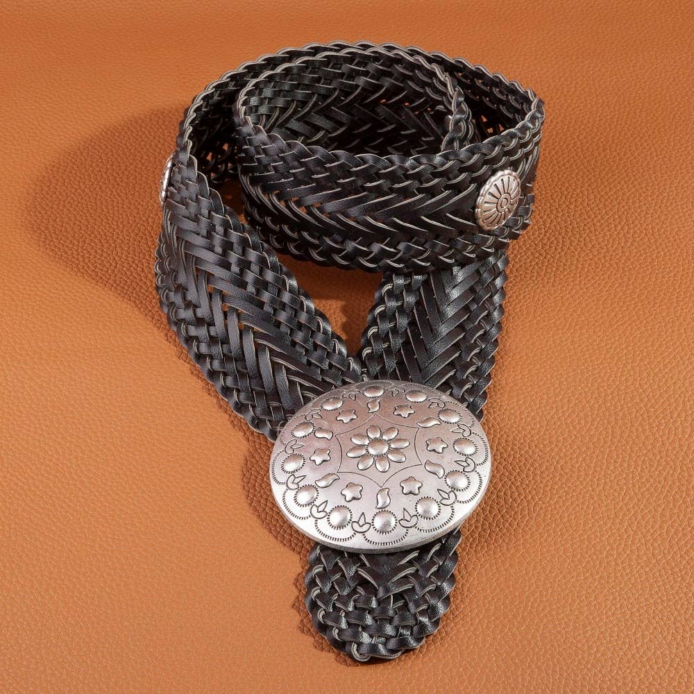 Braided Vegan Leather Floral Concho Belt