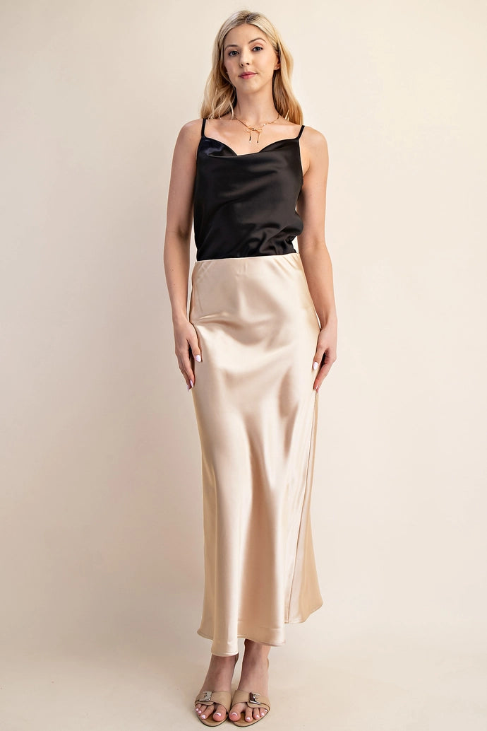 Elastic Band Midi Satin Skirt