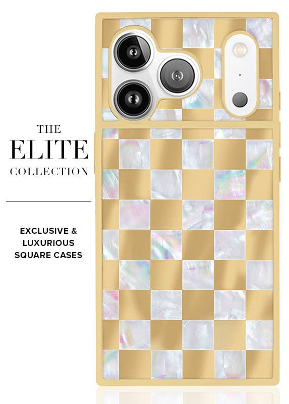 Gold Checkered Mother of Pearl MagSafe iPhone Case