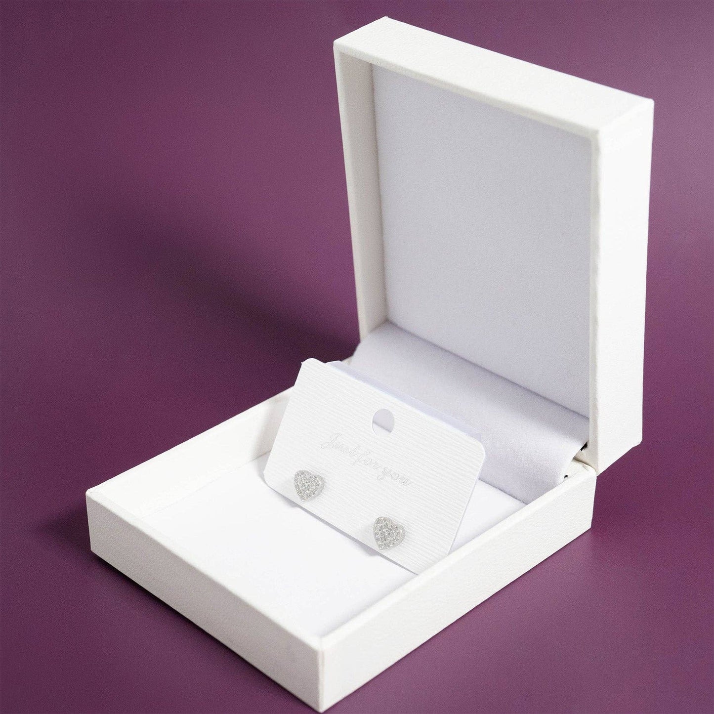 Pave Stone Heart Stud Earrings 18K Gold PVD Stainless Steel