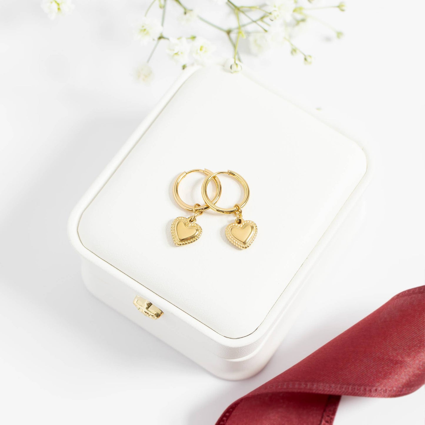 Heart Pendant Hoop Earrings 18K Gold PVD Stainless Steel