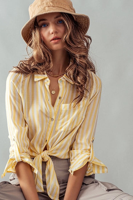 Collar Hem Tie Stripe Shirt