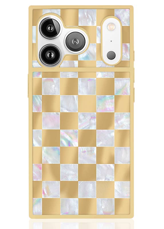 Gold Checkered Mother of Pearl MagSafe iPhone Case