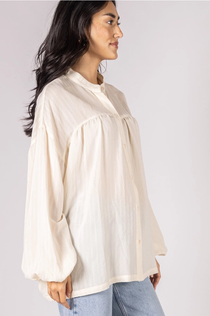 Woven Mandarin Collar Top