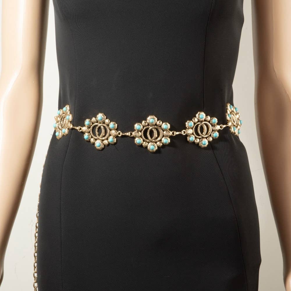 Turquoise Floral Concho Chain Belt