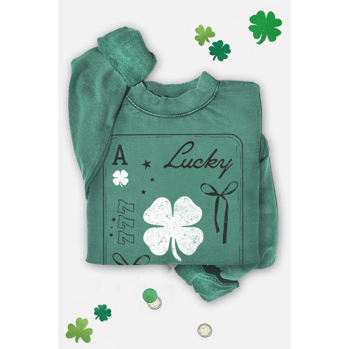 LUCKY 777 CLOVER ACE MINERAL GRAPHIC SWEATWHIRTS