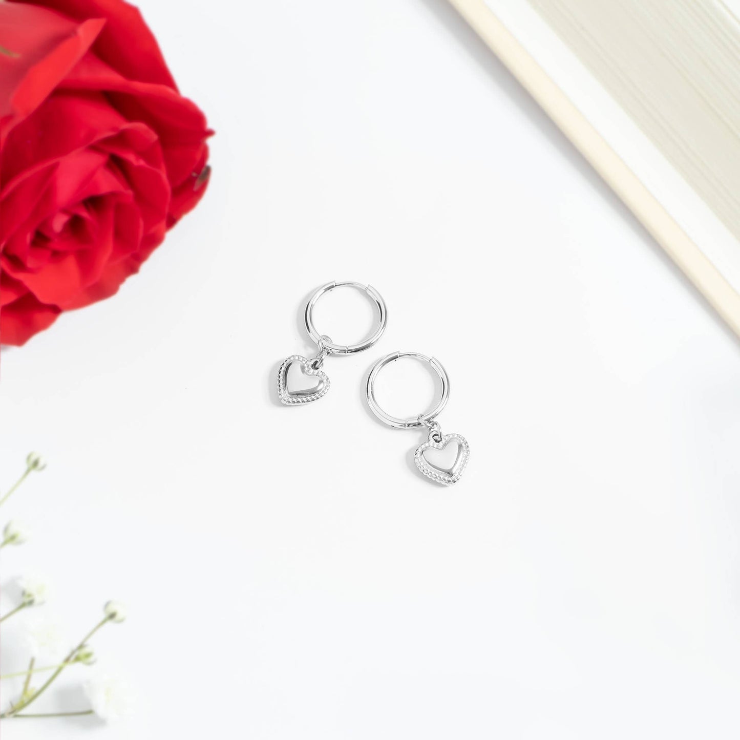 Heart Pendant Hoop Earrings 18K Gold PVD Stainless Steel