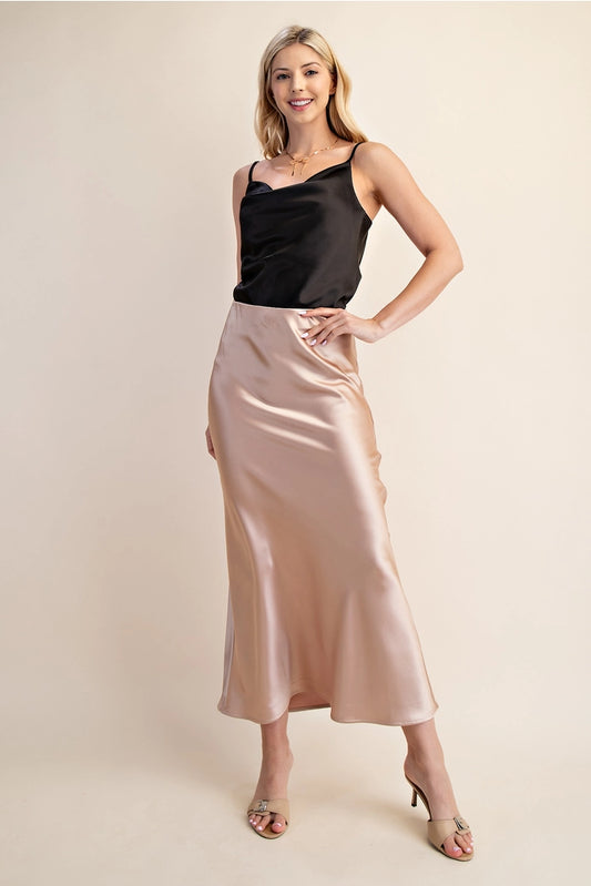 Elastic Band Midi Satin Skirt