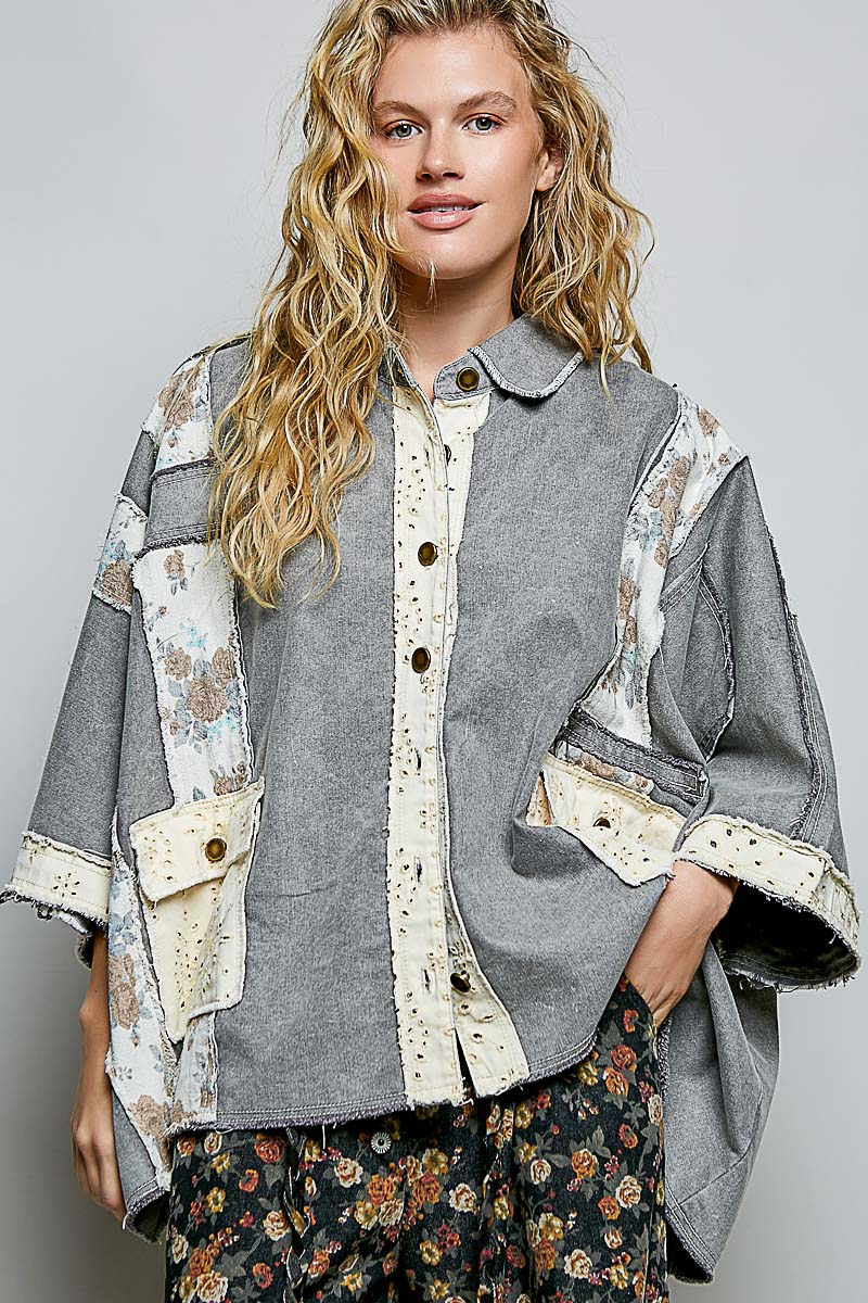 Patchwork Denim Twill Roomy Fit Top