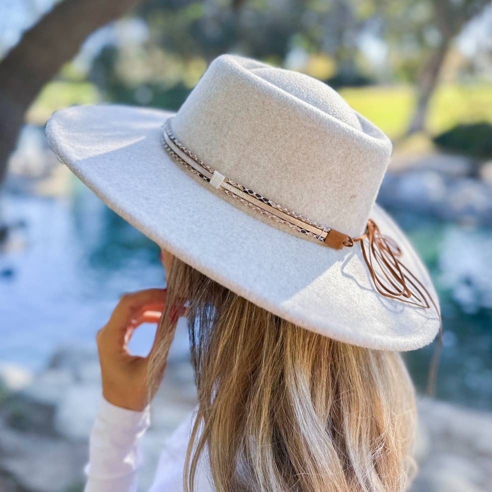 Oatmeal Fedora with Multi-Accent Faux Leather Trim