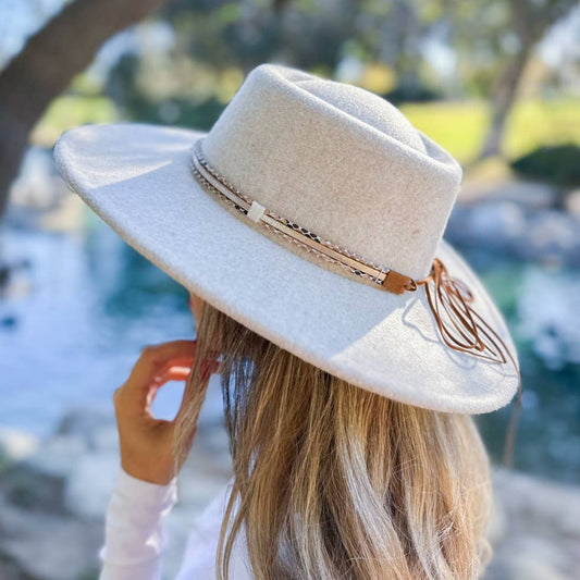 Oatmeal Fedora with Multi-Accent Faux Leather Trim
