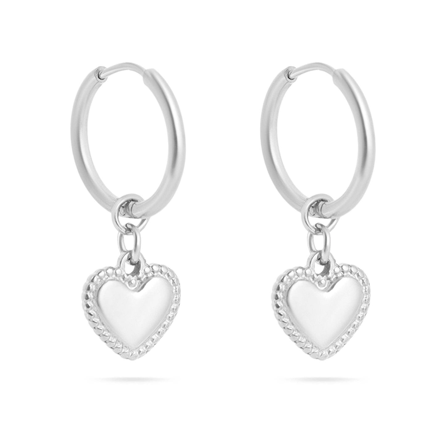 Heart Pendant Hoop Earrings 18K Gold PVD Stainless Steel