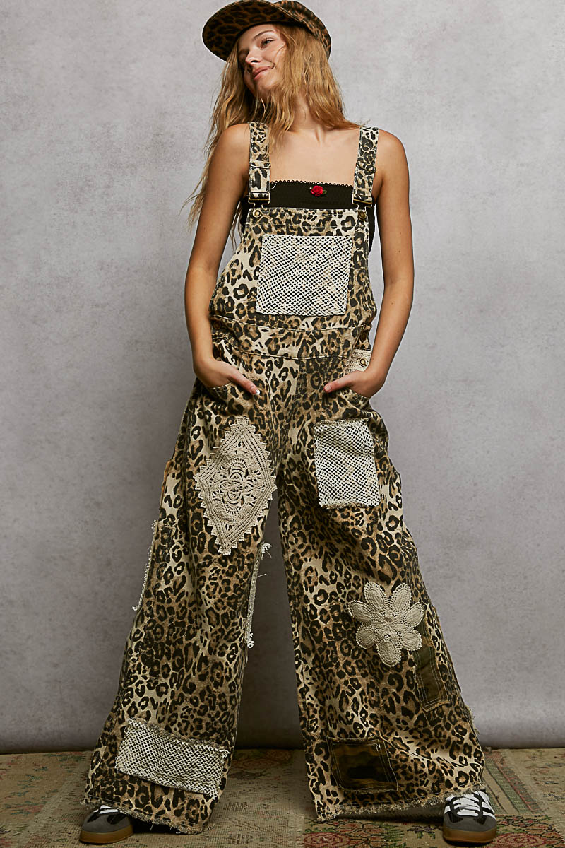 Crochet Contrast Patch Detail Overalls