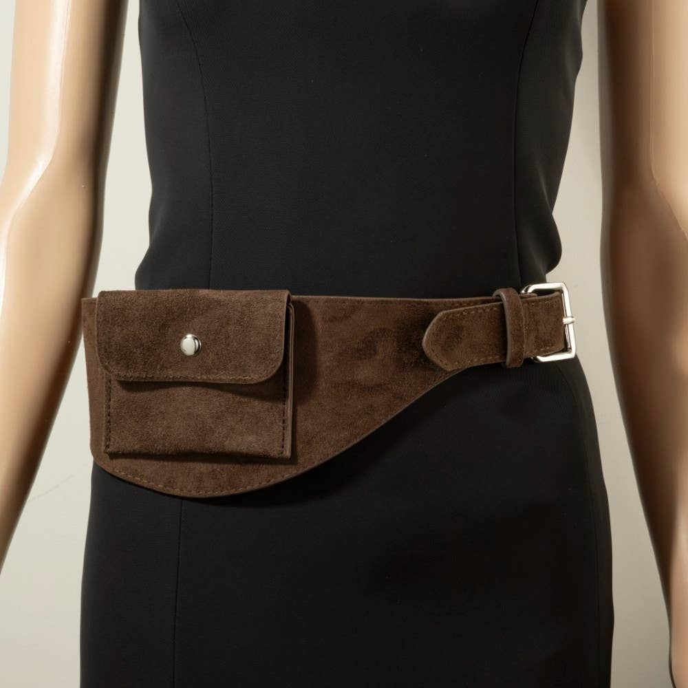 Wide Vegan Leather Front Snap Pocket Belt